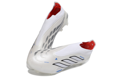 Adidas Predator 26 Elite Laceless FG Firm Ground Soccer Cleats - White/Electric Blue/Crimson Red
