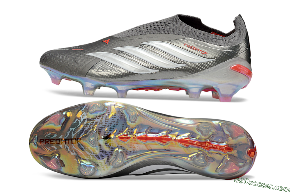 Adidas Predator 26 Elite Laceless FG Firm Ground Soccer Cleats - Gray/Electric Red/Silver 0