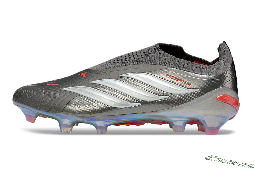 Adidas Predator 26 Elite Laceless FG Firm Ground Soccer Cleats - Gray/Electric Red/Silver 2