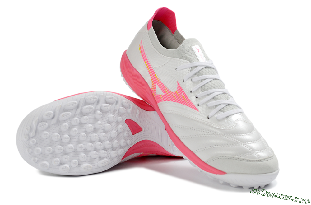 Mizuno Morelia Neo 4 TF Artificial Turf Soccer Shoes - White/Vibrant Pink/Soft Gray 3