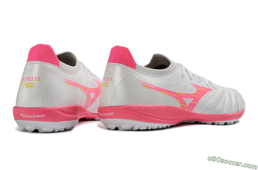 Mizuno Morelia Neo 4 TF Artificial Turf Soccer Shoes - White/Vibrant Pink/Soft Gray 6