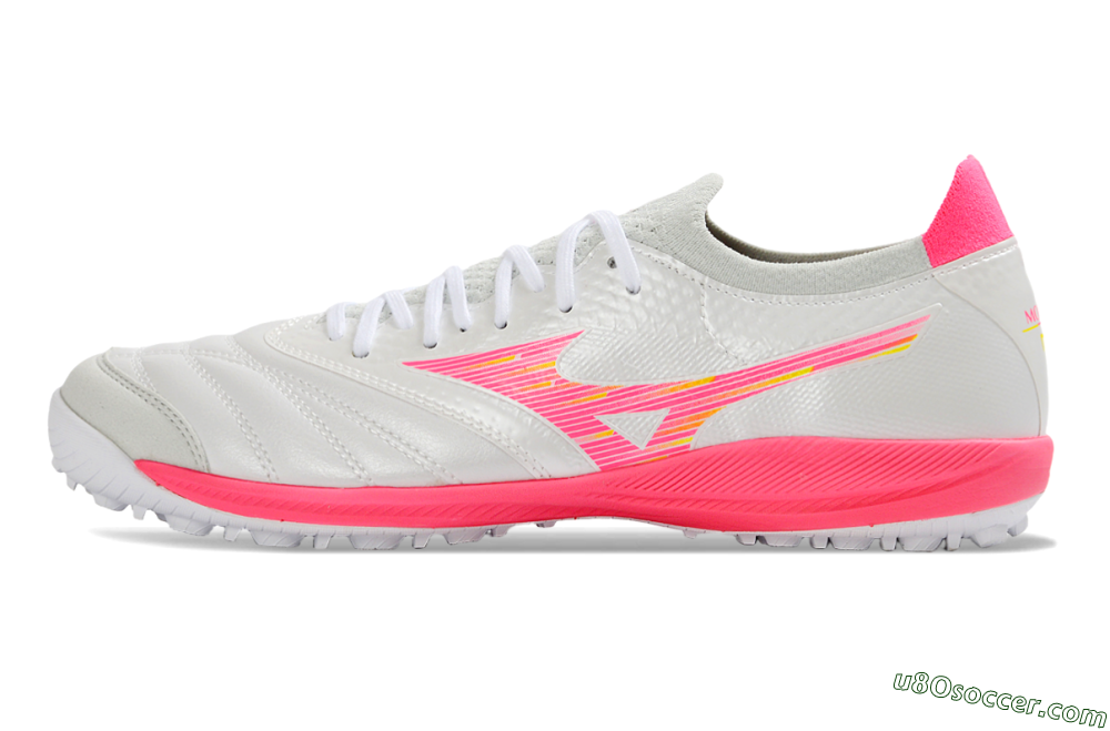 Mizuno Morelia Neo 4 TF Artificial Turf Soccer Shoes - White/Vibrant Pink/Soft Gray 2