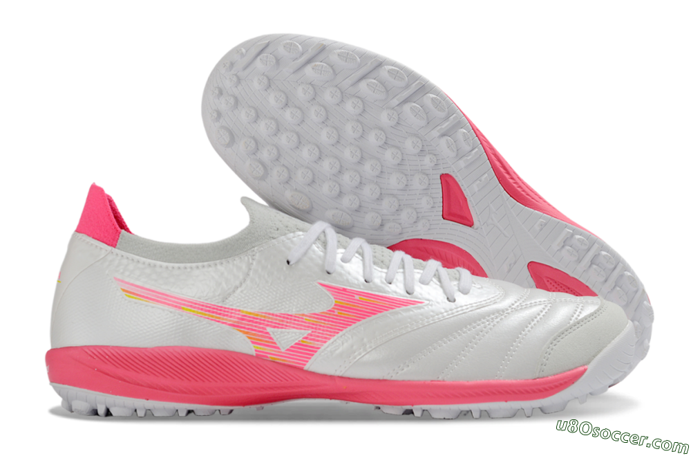 Mizuno Morelia Neo 4 TF Artificial Turf Soccer Shoes - White/Vibrant Pink/Soft Gray 1