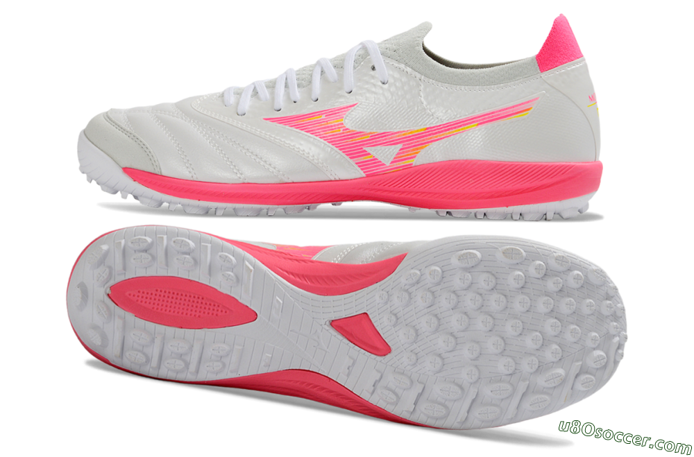 Mizuno Morelia Neo 4 TF Artificial Turf Soccer Shoes - White/Vibrant Pink/Soft Gray 0