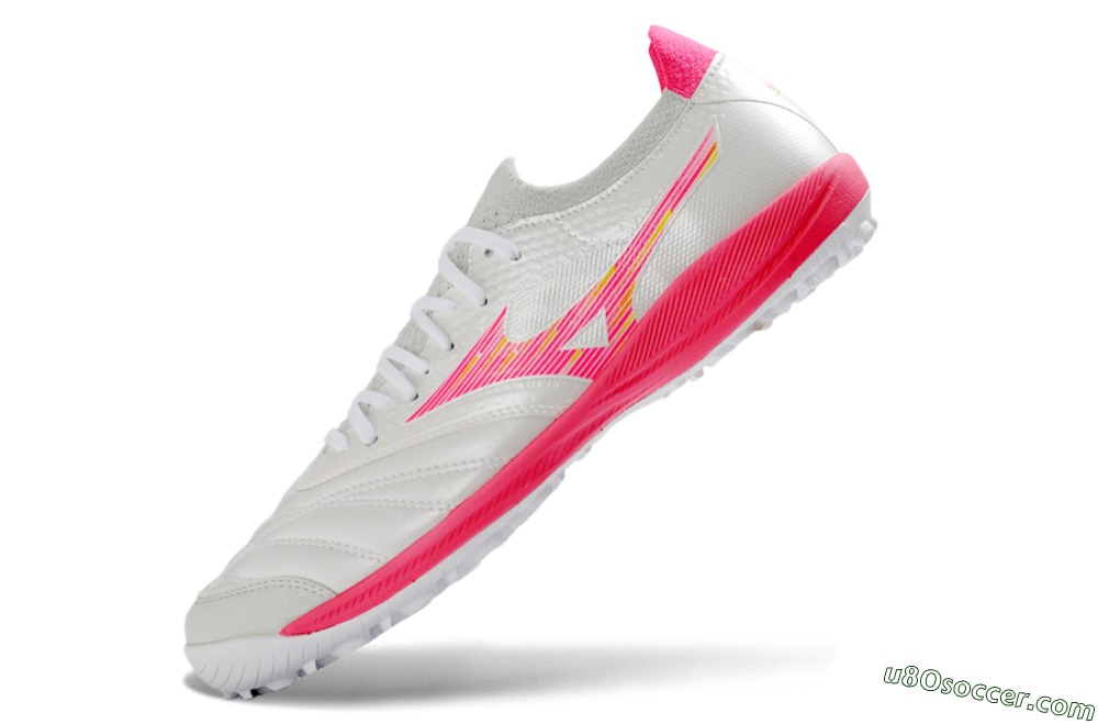Mizuno Morelia Neo 4 TF Artificial Turf Soccer Shoes - White/Vibrant Pink/Soft Gray 5