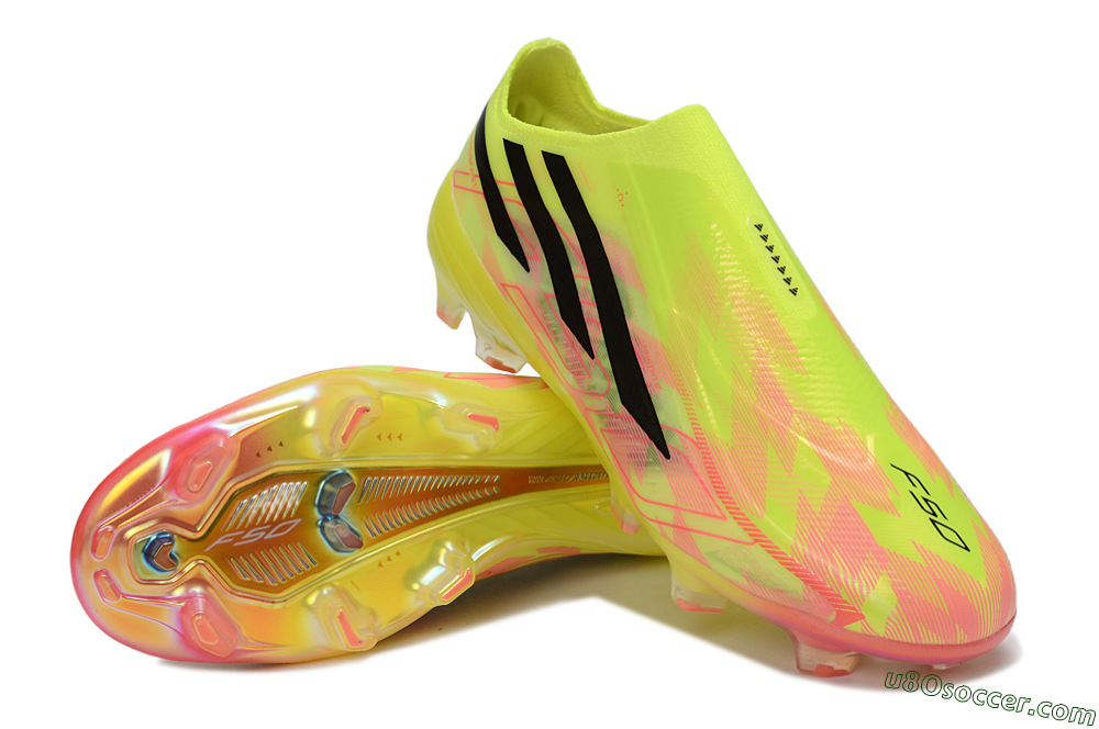 Adidas F50 Hyperfast 2026 World Cup Laceless FG Firm Ground Soccer Cleats - Yellow/Lime Burst/Radiant Pink 3