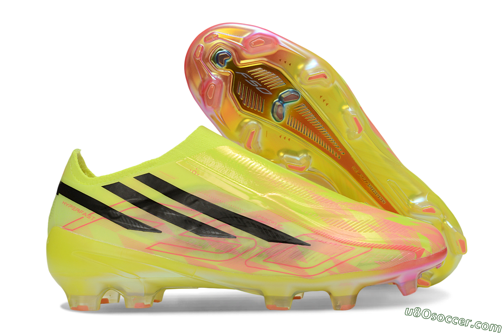 Adidas F50 Hyperfast 2026 World Cup Laceless FG Firm Ground Soccer Cleats - Yellow/Lime Burst/Radiant Pink 1
