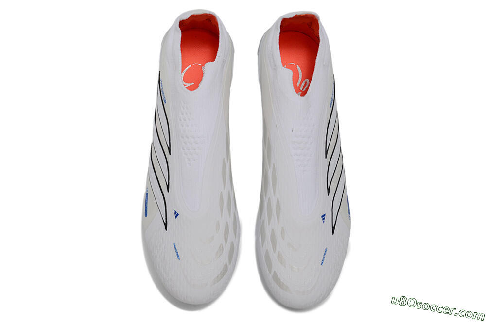 Adidas Predator 26 Elite Laceless FG Firm Ground Soccer Cleats - White/Electric Blue/Iridescent Silver 4