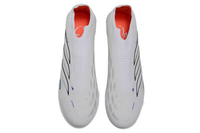 Adidas Predator 26 Elite Laceless FG Firm Ground Soccer Cleats - White/Electric Blue/Iridescent Silver