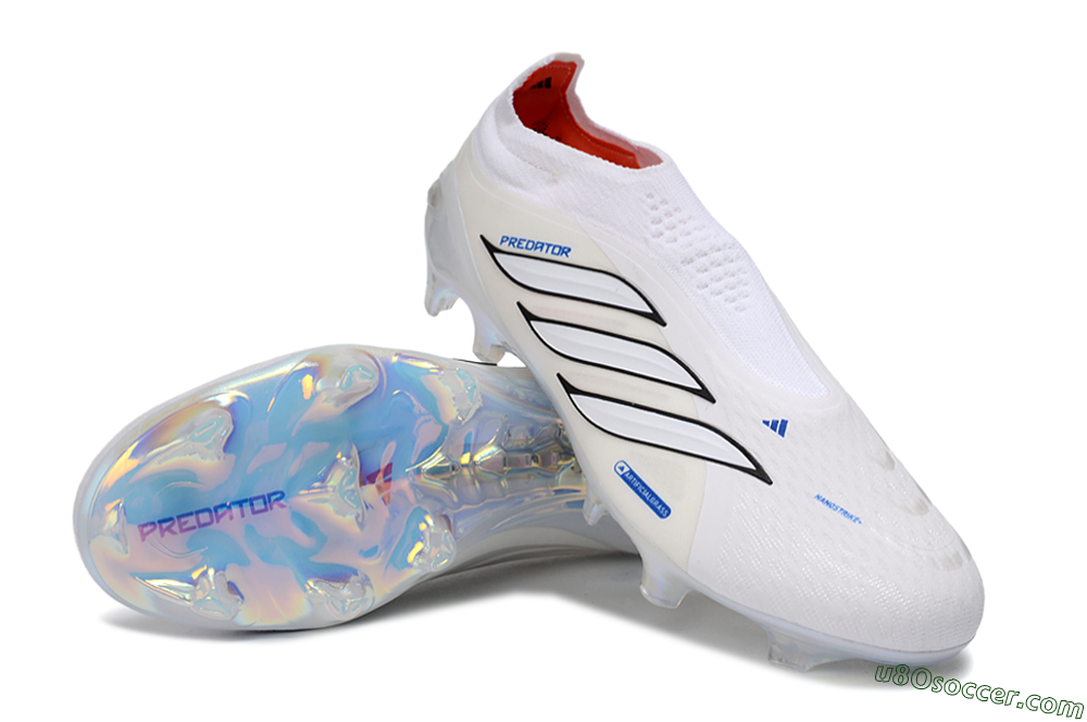 Adidas Predator 26 Elite Laceless FG Firm Ground Soccer Cleats - White/Electric Blue/Iridescent Silver 3