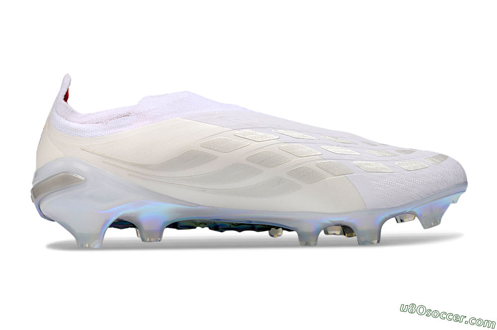Adidas Predator 26 Elite Laceless FG Firm Ground Soccer Cleats - White/Electric Blue/Iridescent Silver 7