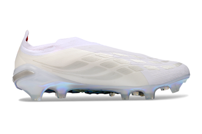 Adidas Predator 26 Elite Laceless FG Firm Ground Soccer Cleats - White/Electric Blue/Iridescent Silver