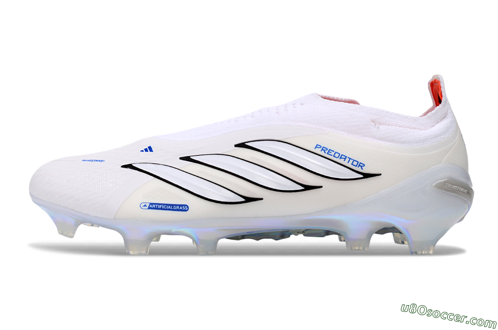 Adidas Predator 26 Elite Laceless FG Firm Ground Soccer Cleats - White/Electric Blue/Iridescent Silver 2