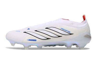 Adidas Predator 26 Elite Laceless FG Firm Ground Soccer Cleats - White/Electric Blue/Iridescent Silver