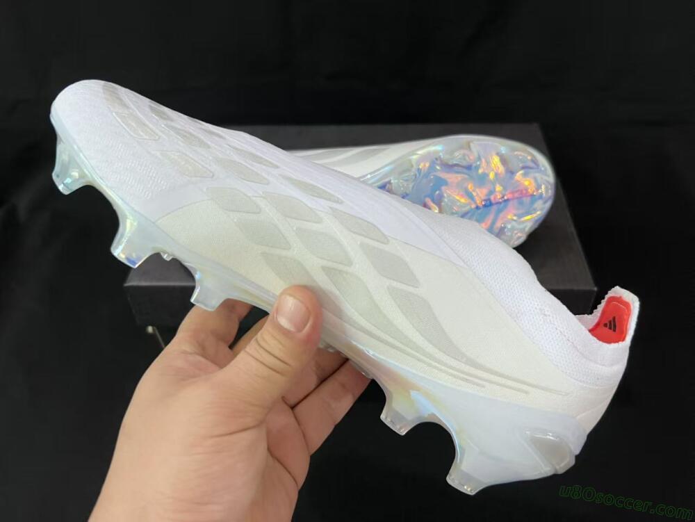 Adidas Predator 26 Elite Laceless FG Firm Ground Soccer Cleats - White/Electric Blue/Iridescent Silver