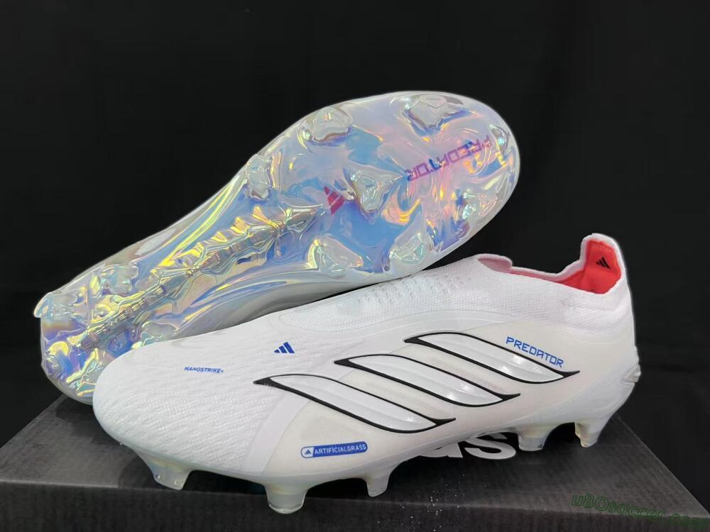 Adidas Predator 26 Elite Laceless FG Firm Ground Soccer Cleats - White/Electric Blue/Iridescent Silver