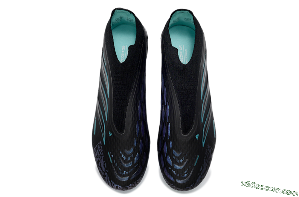 Adidas Predator 26 Elite Laceless FG Firm Ground Soccer Cleats - Black/Iridescent Blue/Neon Teal 4
