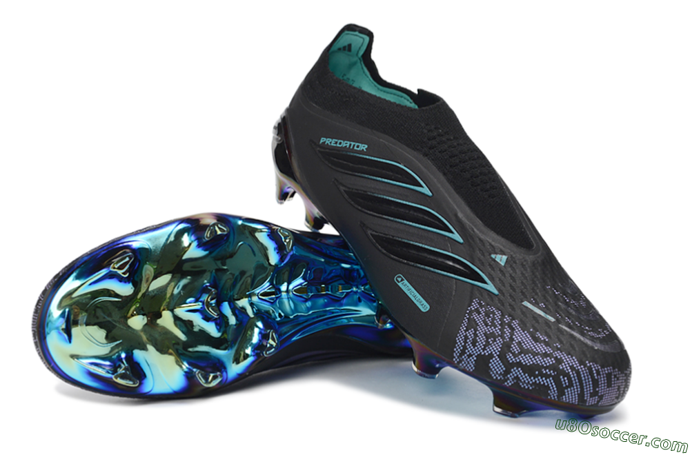 Adidas Predator 26 Elite Laceless FG Firm Ground Soccer Cleats - Black/Iridescent Blue/Neon Teal 3
