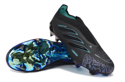 Adidas Predator 26 Elite Laceless FG Firm Ground Soccer Cleats - Black/Iridescent Blue/Neon Teal
