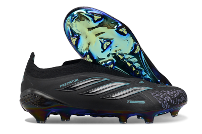 Adidas Predator 26 Elite Laceless FG Firm Ground Soccer Cleats - Black/Iridescent Blue/Neon Teal