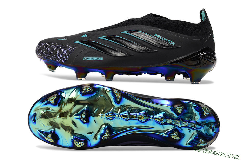 Adidas Predator 26 Elite Laceless FG Firm Ground Soccer Cleats - Black/Iridescent Blue/Neon Teal 0