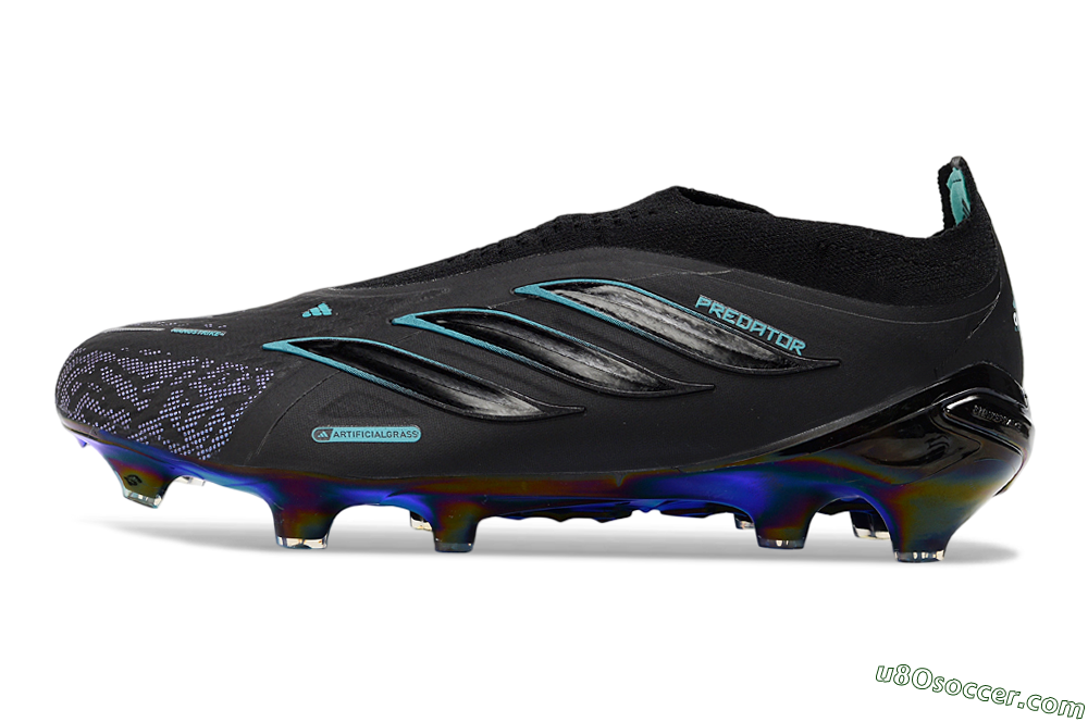Adidas Predator 26 Elite Laceless FG Firm Ground Soccer Cleats - Black/Iridescent Blue/Neon Teal 2