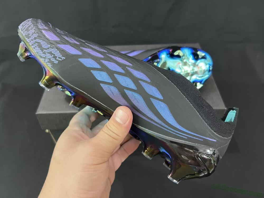 Adidas Predator 26 Elite Laceless FG Firm Ground Soccer Cleats - Black/Iridescent Blue/Neon Teal