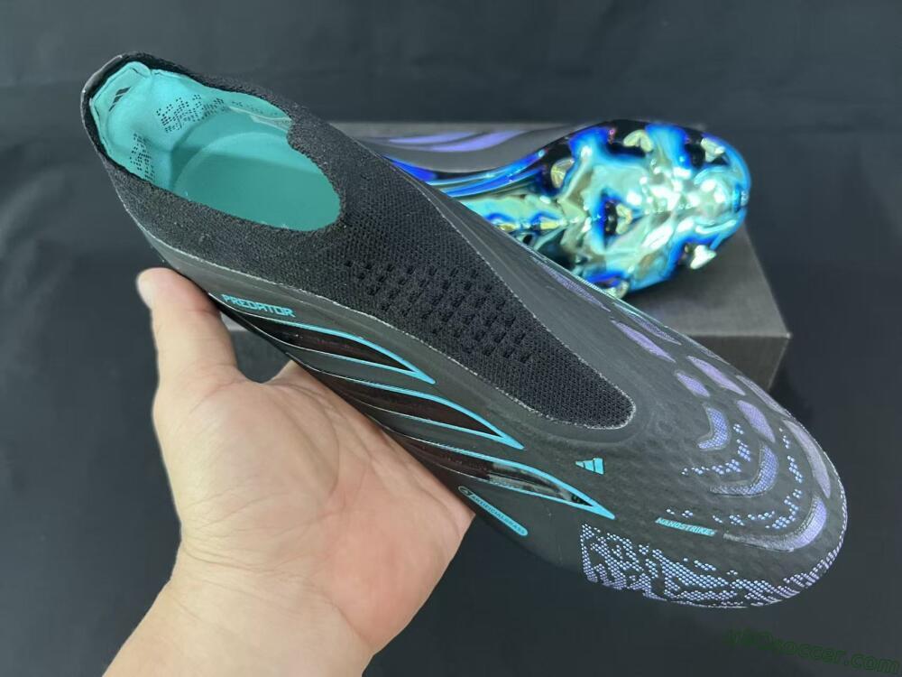 Adidas Predator 26 Elite Laceless FG Firm Ground Soccer Cleats - Black/Iridescent Blue/Neon Teal