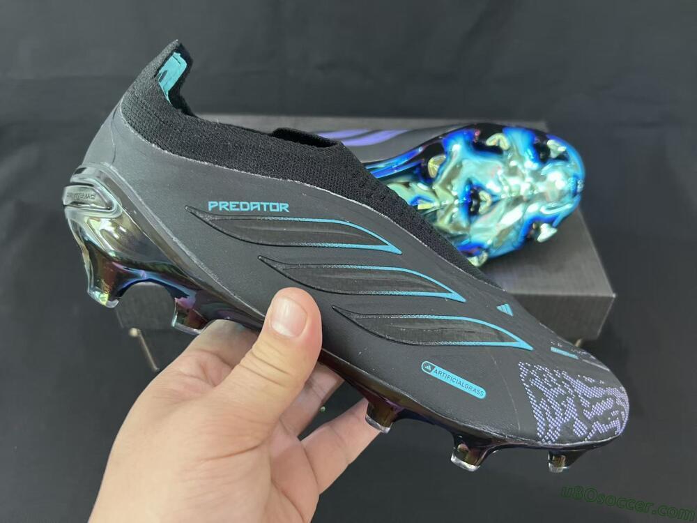 Adidas Predator 26 Elite Laceless FG Firm Ground Soccer Cleats - Black/Iridescent Blue/Neon Teal