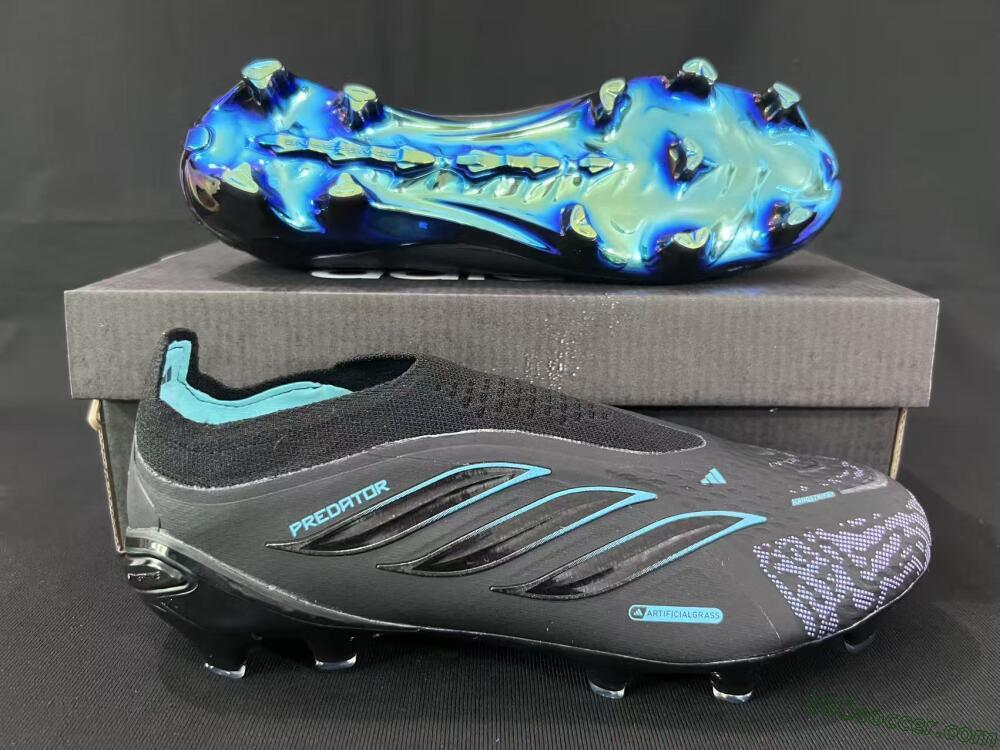 Adidas Predator 26 Elite Laceless FG Firm Ground Soccer Cleats - Black/Iridescent Blue/Neon Teal