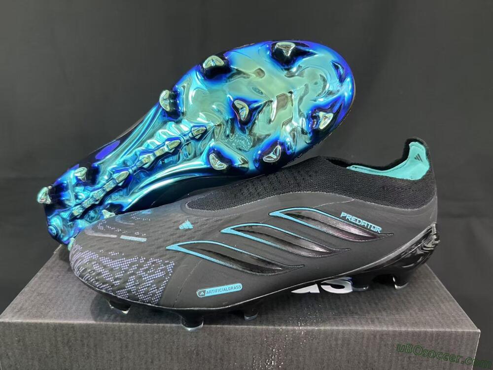 Adidas Predator 26 Elite Laceless FG Firm Ground Soccer Cleats - Black/Iridescent Blue/Neon Teal