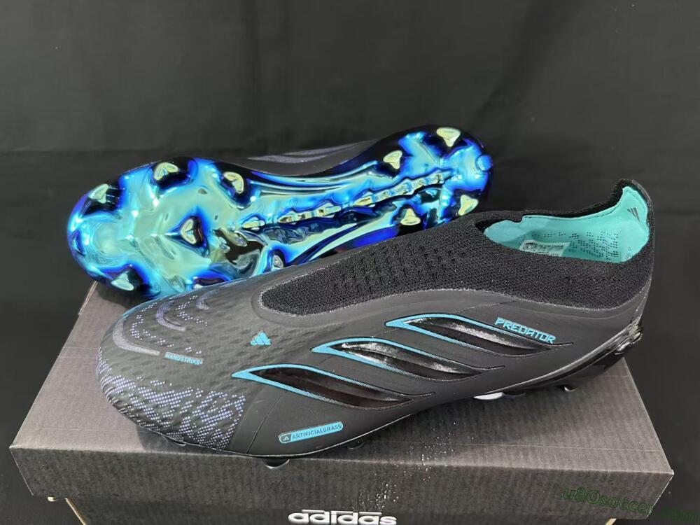 Adidas Predator 26 Elite Laceless FG Firm Ground Soccer Cleats - Black/Iridescent Blue/Neon Teal