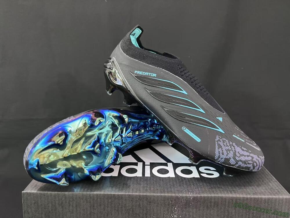 Adidas Predator 26 Elite Laceless FG Firm Ground Soccer Cleats - Black/Iridescent Blue/Neon Teal