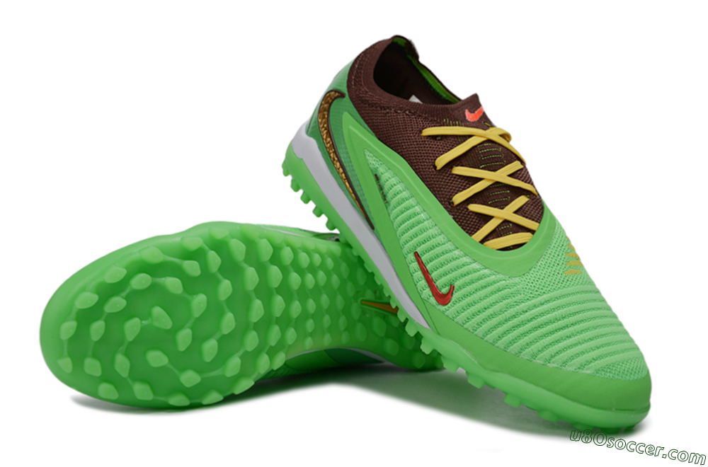 Nike Phantom 6 Elite Low TF Artificial Turf Soccer Shoes - Green/Lime Green/Brown 3