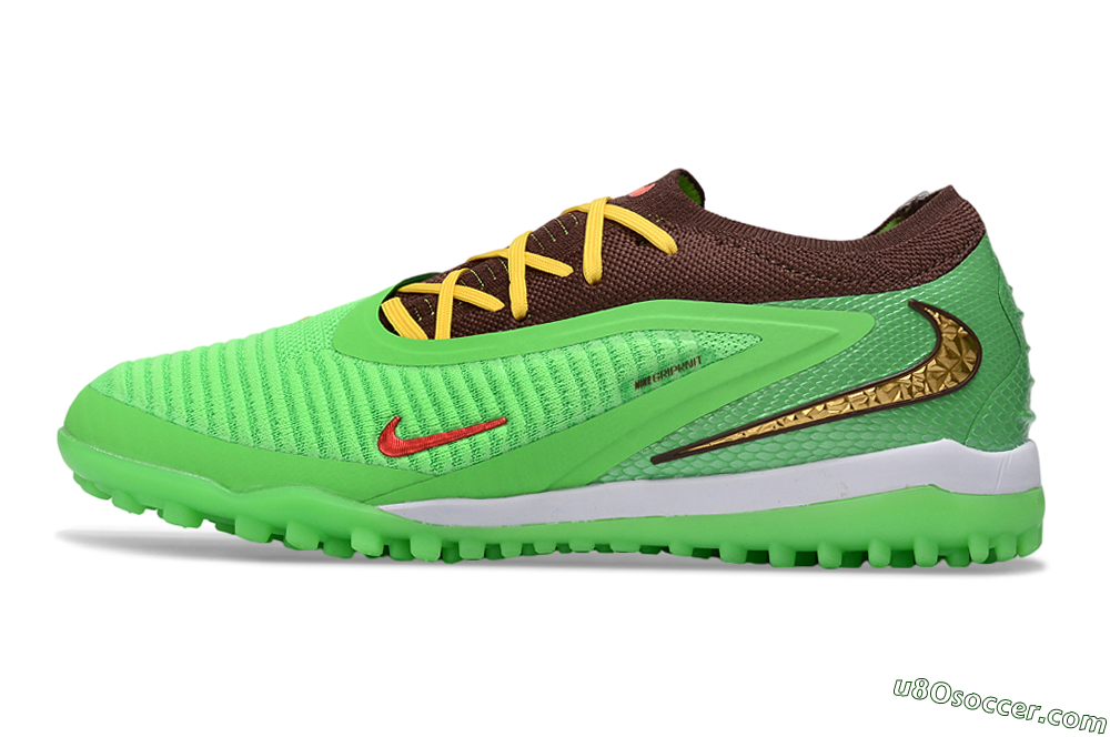 Nike Phantom 6 Elite Low TF Artificial Turf Soccer Shoes - Green/Lime Green/Brown 2