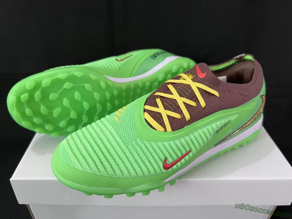 Nike Phantom 6 Elite Low TF Artificial Turf Soccer Shoes - Green/Lime Green/Brown