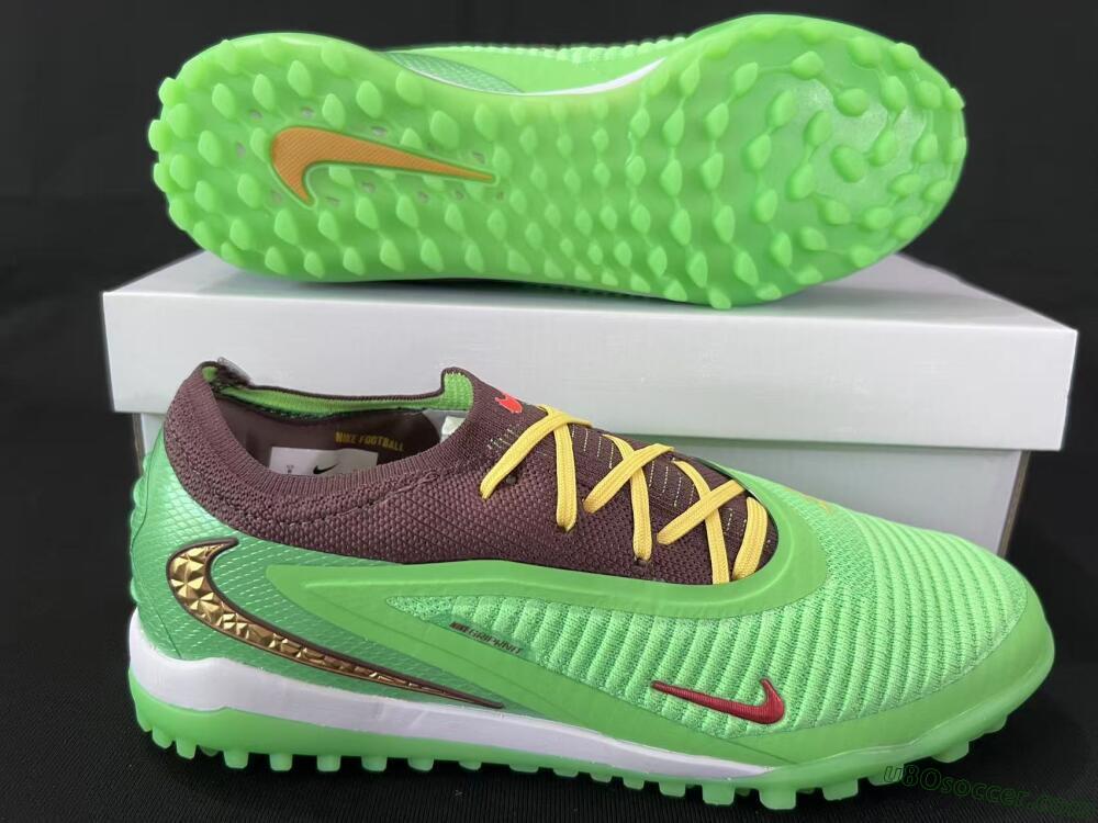 Nike Phantom 6 Elite Low TF Artificial Turf Soccer Shoes - Green/Lime Green/Brown