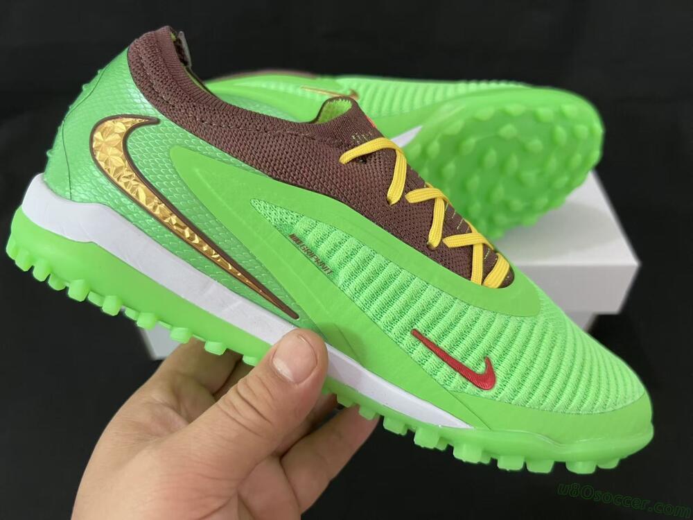Nike Phantom 6 Elite Low TF Artificial Turf Soccer Shoes - Green/Lime Green/Brown