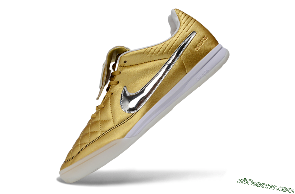Nike Tiempo Legend SE IC Indoor & Futsal Soccer Shoes - Gold/Metallic Silver/Classic White 5