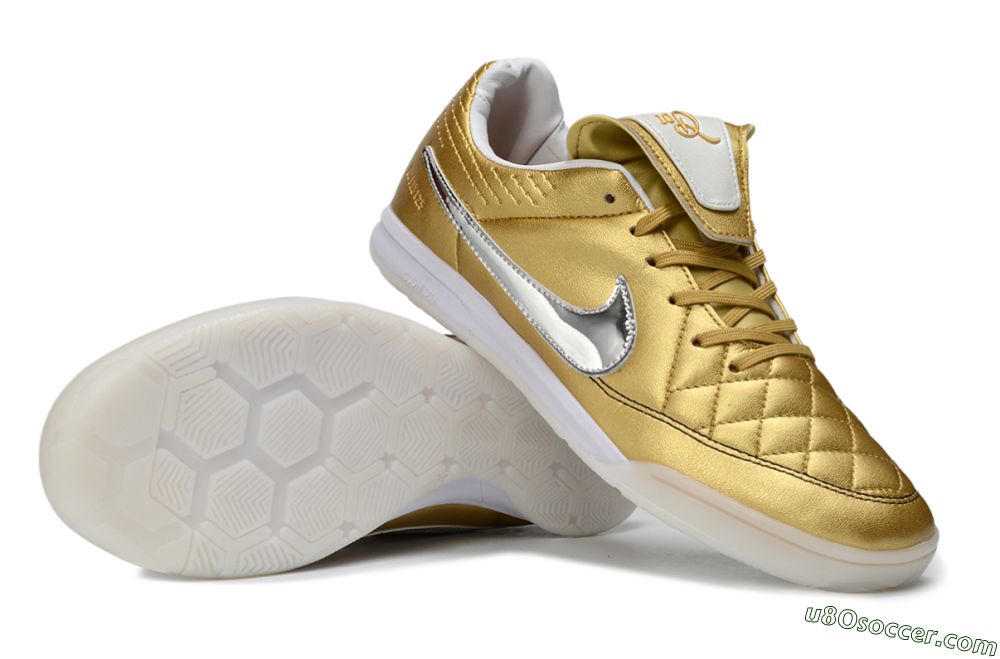 Nike Tiempo Legend SE IC Indoor & Futsal Soccer Shoes - Gold/Metallic Silver/Classic White 0