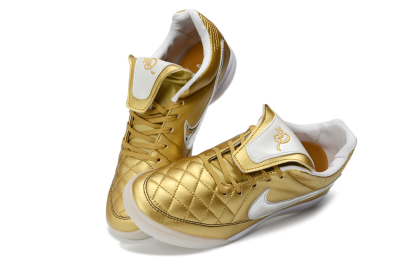 Nike Tiempo Legend SE IC Indoor & Futsal Soccer Shoes - Gold/Metallic Silver/Classic White