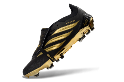 Adidas Predator 26 Elite Fold-Over Tongue FG Firm Ground Soccer Cleats - Black/Gold Metallic/Black Panther