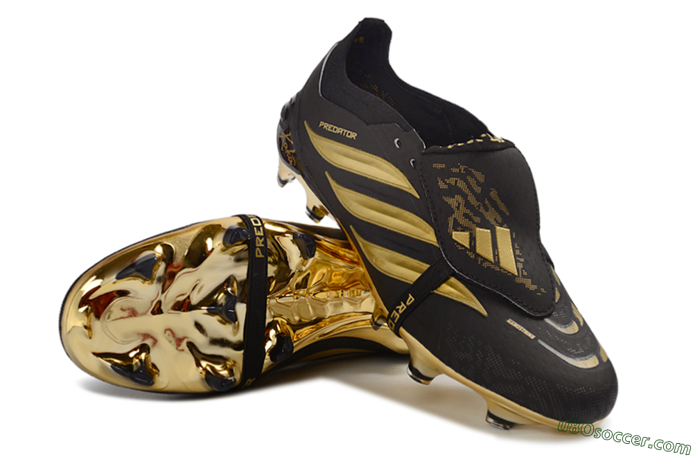 Adidas Predator 26 Elite Fold-Over Tongue FG Firm Ground Soccer Cleats - Black/Gold Metallic/Black Panther 4