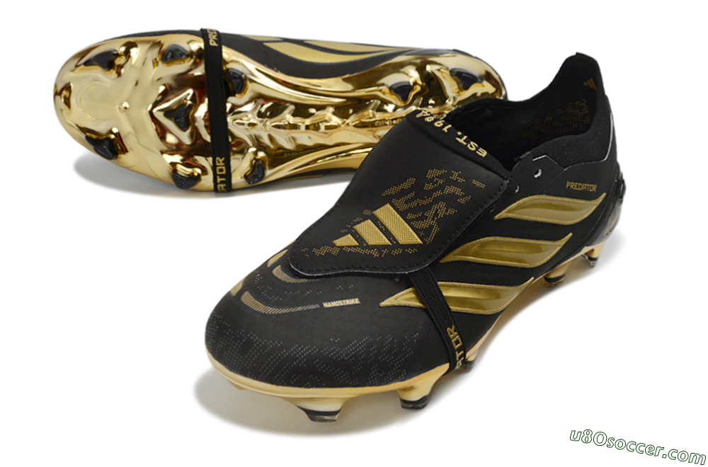 Adidas Predator 26 Elite Fold-Over Tongue FG Firm Ground Soccer Cleats - Black/Gold Metallic/Black Panther 3