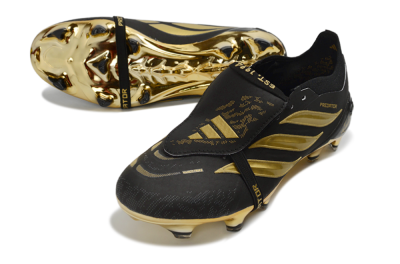 Adidas Predator 26 Elite Fold-Over Tongue FG Firm Ground Soccer Cleats - Black/Gold Metallic/Black Panther
