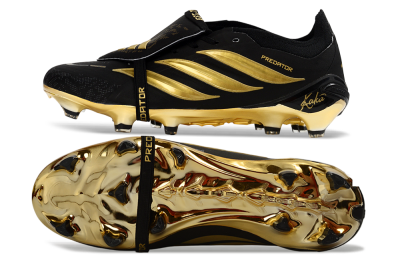 Adidas Predator 26 Elite Fold-Over Tongue FG Firm Ground Soccer Cleats - Black/Gold Metallic/Black Panther