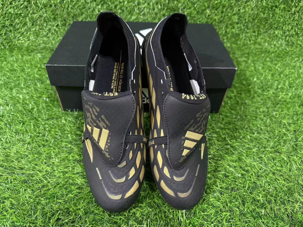 Adidas Predator 26 Elite Fold-Over Tongue FG Firm Ground Soccer Cleats - Black/Gold Metallic/Black Panther
