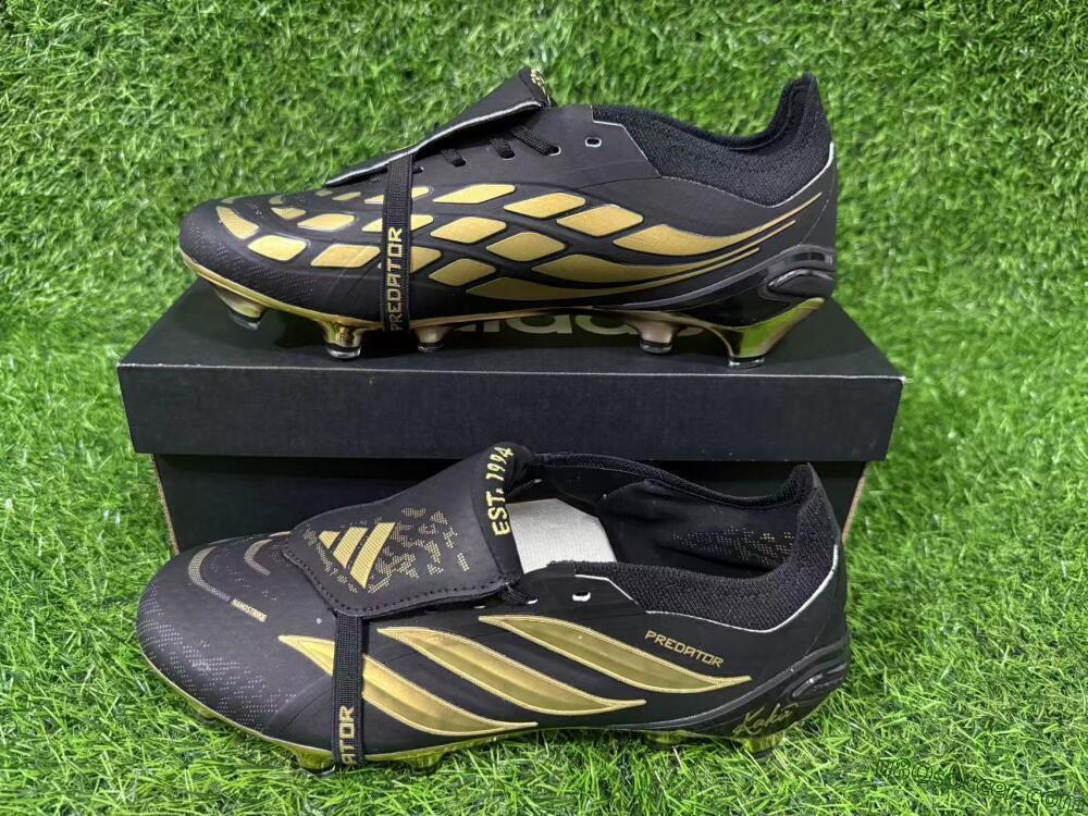 Adidas Predator 26 Elite Fold-Over Tongue FG Firm Ground Soccer Cleats - Black/Gold Metallic/Black Panther