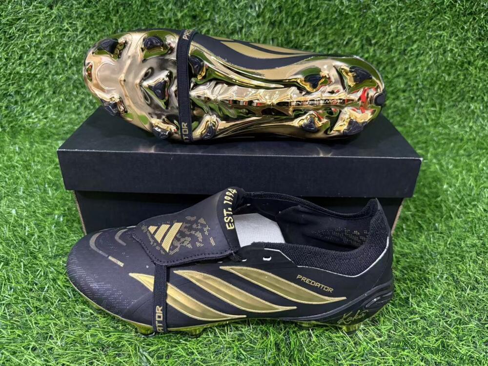 Adidas Predator 26 Elite Fold-Over Tongue FG Firm Ground Soccer Cleats - Black/Gold Metallic/Black Panther