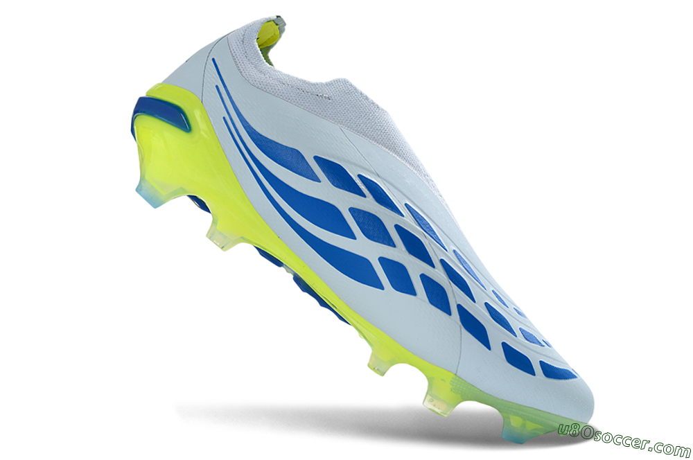 Adidas Predator 26 Elite Laceless FG Firm Ground Soccer Cleats - White/Neon Green/Navy Blue 5